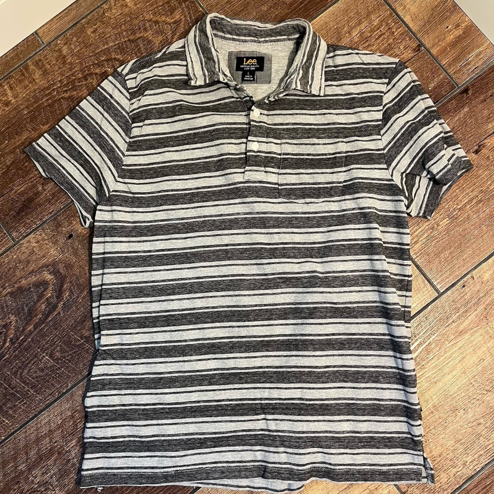 Lee Polo Shirt Mens Size L Soft Natural Knit Stretch Striped Black